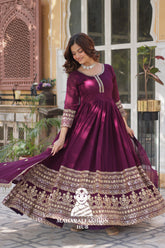 β¨ Shimmer Vichitra Gown Set with Sequin & Lace Detailing - Special Designer Gown